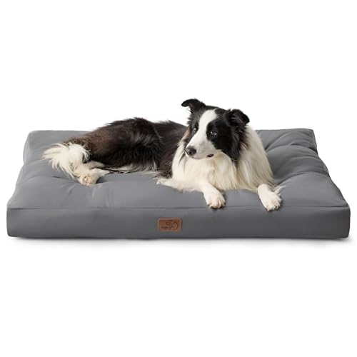 Bedsure Cama Perro Impermeable Grande - 91x68x10 cm Colchón Perro Lavable, Cojín Perro Antipelo y Suave, Gris Oscuro, L