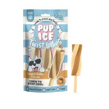Pup-Ice Freezable Twist Lolly Treats for Dogs 90g Peanut Butter Flavour Chew For Digestion Multivitamins