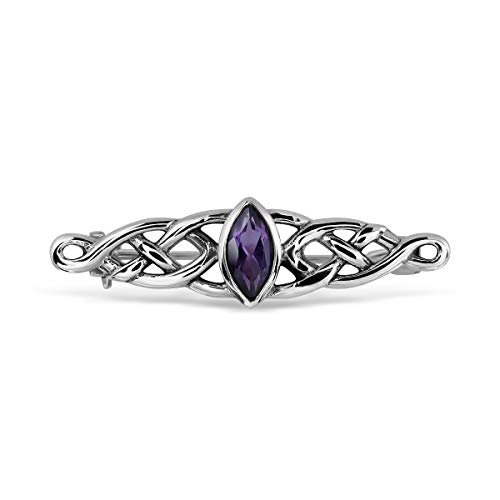 Broche celtique double trinité en argent 925 et améthyste de style artisanal