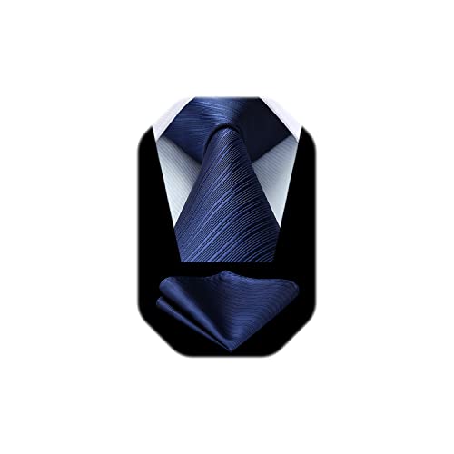 Image of HISDERN Mens Striped Tie and Pocket Square Set Necktie for Men | soft smooth texture, wrinkle-free, neat hand-tied knot, gifting ready, regular 3.4 width, coordinated look, business wedding