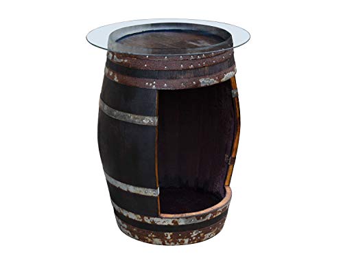 Temesso Weinfass als Weinschrank Barfass mit Öffnung - rustikales Fass 100cm Höhe, dunkel (Fass mit Öffnung und Glasplatte - Oberfläche geölt)