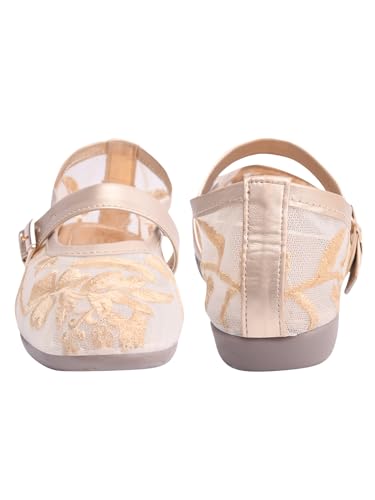 Image of Shoetopia Women's Embroidered Belly Shoes - Soft Comfortable Flats with Adjustable Strap | Traditional Floral Design for Casual & Ethnic Footwear