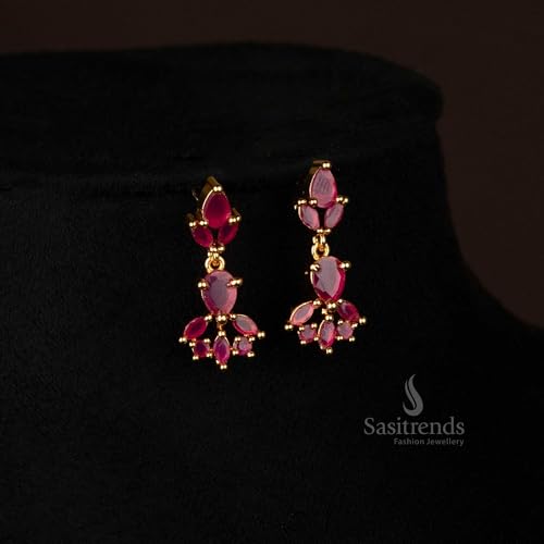 Image of Sasitrends Micro Gold Plated American Diamond Ruby stone Studded Necklace Jewellery Set