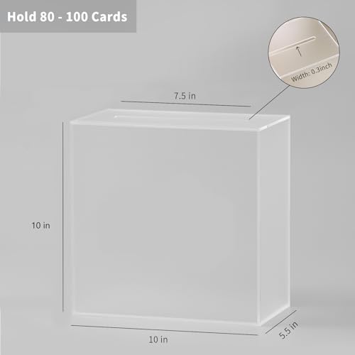 Image of UNIQOOO Frosted Acrylic Wedding Card Box with Slot, Thick DIY Large 10x10x5.5 inch w /No Print, Wedding Receptions Wishing Well Money Box, Birthday, Memory Box, Suggestion Boxes, Acrylic Ballot Box