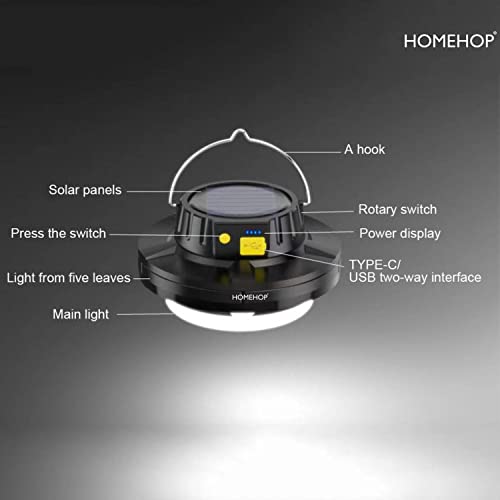 Homehop 60W Solar Led Rechargeable Emergency Light, Waterproof ,USB Portable Hanging Camping Lamp, for Home, Outdoor and Indoor with Rotary Switch (ABS Pack of 1)