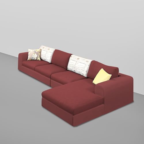 Image of Koza RHS 6 Seater L Shape Sofa Set for Living Room (Maroon Fabric) Premium Fabric Sofa