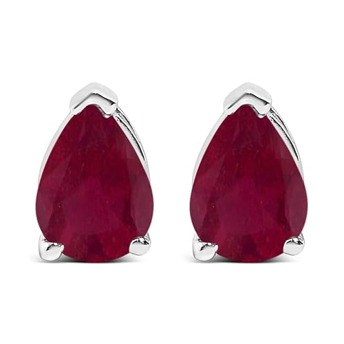 14K White Gold 6x4MM Pear Shaped Red Ruby Solitaire Stud Earrings