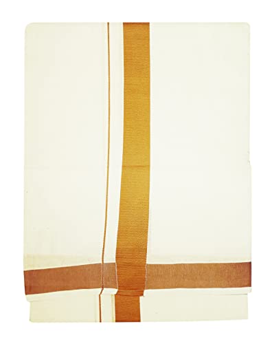 Image of Mens Thick Border 100% Cotton Cream Dhoti 4.0 Meters Double Mundu /Vesti