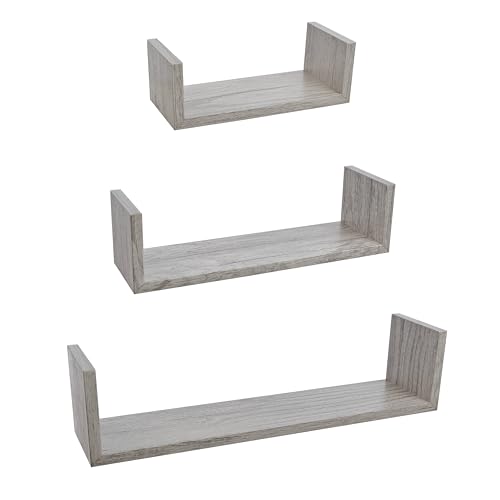 H HANSEL HOME Estantería de Pared, Juego de 3 Estantes, Baldas Flotantes, Estanteria Flotantes de Pared, Montaje Oculto, Juego de Baldas para Libros y Objetos de Decoración, Gris Roble, 42/32/22cm