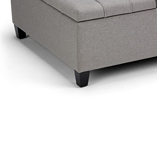 Simplihome AXCOT-265-LGL Harrison 36 Inch Wide Square Coffee Table Lift Top Storage Ottoman In Upholstered Dove Grey Tufted Linen Look Fabric thumb #8