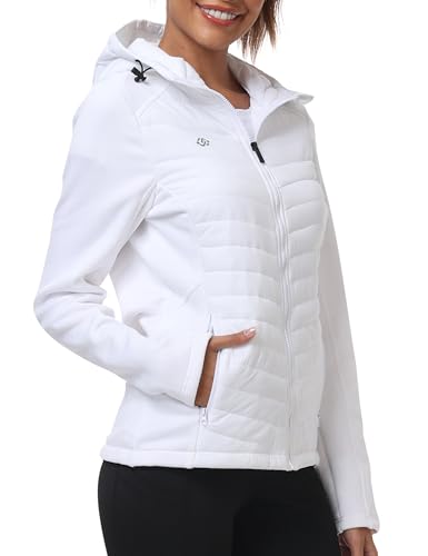 Image of MoFiz Womens Fleece Lined Softshell Jacket Hooded Lightweight Insulated Puffer Hybrid Down Jacket Full Zip Running Coat