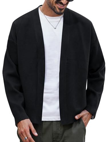 Herberton Mens Stylish Regular Fit Sweater Cozy Vacation Coat Knit Thermal Warm Heavyweight Heavy Oversized Cardigan Black XL