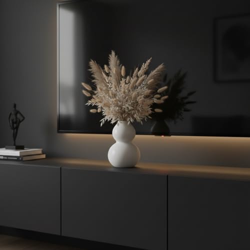 Image of PUREZENTO 'Orio' White Ceramic Vase 12 Inches - Pack of 1 | Decorative Vase for Dried Flowers & Pampas Grass | Vases for Modern Home Decor, Living Room, Office Decor Ideas