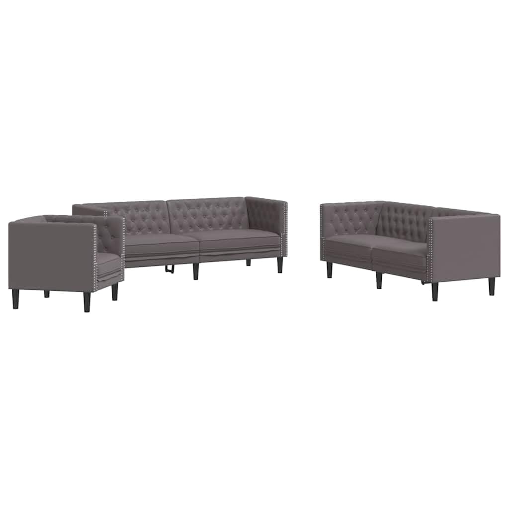 Générique Ensemble de canapé Chesterfield 3 pcs Gris Similicuir,Meubles, Canapés, Gris (Poids 74.65KG)