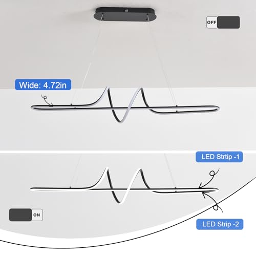 Image of Black Modern Chandelier, 43.30 inch Large Modern Led Pendant Light for Kitchen Island with Remote,Dimmable Led Chandelier for Dining Room Adjustable Height Ceiling Hanging