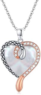 ZIPPICE Silver Crystal Snake Necklace, Spiritual Healing Quartz Crystal/Shellfish Snake Pendant Necklace, 925 Sterling Silver Carved Texture Snake Necklace, Punk Gothic Jewelry Gifts