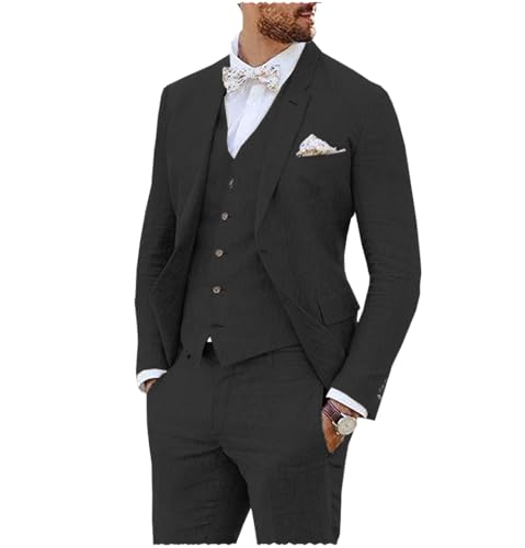 Vintage Linen Suit for Men's 3 Piece Formal Wedding Suit Groomsmen Wear