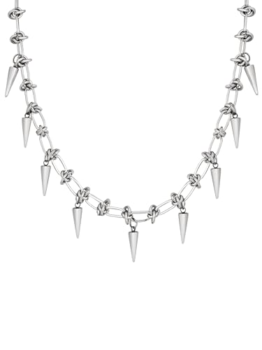 Sacina Silver-tone Chunky Chain Spike Choker, Emo Punk Grunge Necklace, Goth Y2k Aesthetic Jewelry, Christmas Jewelry Gift for Women
