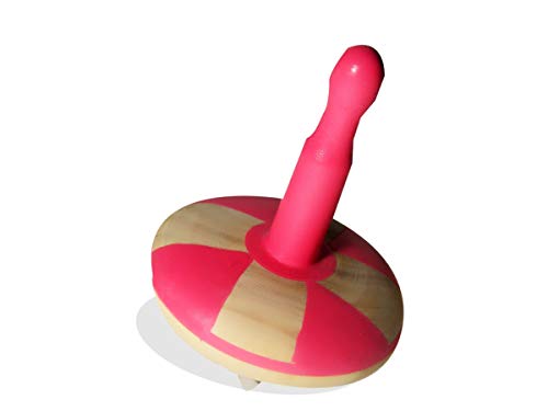 Image of VParents Wooden Spin Tops Non Toxic Organic for Kids (3 Years+) - Curiosity & Fine Motor Skills (5 Pieces) (Pink Blue Purple Red Orange)