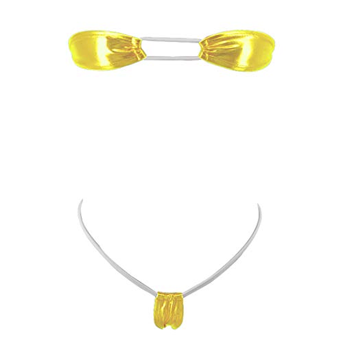 SHERRYLO Teardrop Micro Bikini Mini Thong Bottom Adjustable Triangle Top Swimsuit Minimal Coverage Exotic Dancewear Gold