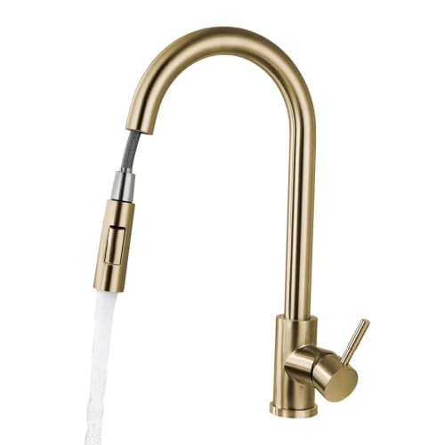 Grifo de cocina extensible de acero inoxidable – Stream & Rain (dorado)
