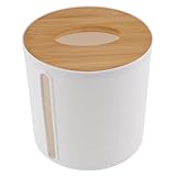 IWOWHERO Porta Rollo de Papel Higiénico con Tapa de Bambú Dispensador Papel de Diseño Redondo y Base Antideslizante Organizador Compacto para Baño Cocina y Restaurante Fácil de Limpiar y