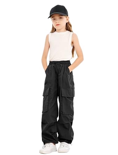 Image of Girls Cargo Pants Elastic Waist Drawstring with Pockets Pants