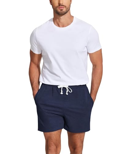 Image of Deyeek 5.5 Inch Mens Pajama Shorts Sleep Cotton Lounge PJ Lightweight Elastic Waist Drawstring Nightwear Bottom with Pockets