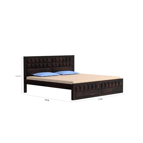 Image of Solid Sheesham Wood Queen Size Bed Without Storage | Wooden Double Bed Cot Bed for Bedroom Furniture | Palang Double Bed for Hotels | Walnut