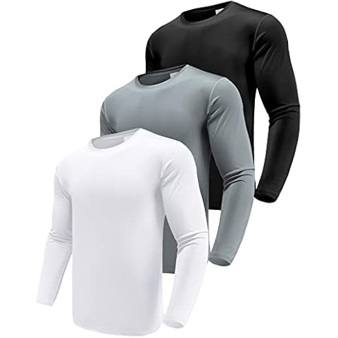 Boyzn Men's 3 Pack Performance Long Sleeve T-Shirts, UPF 50+ Sun Protection Shirts, Athletic Workout Shirts for Running Fishing Hiking Black/White/Grey-3P01-2XL Cover