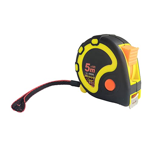 Decohomeforu 16 Feet (5m) Tape Measure Retractable Lockable Measuring Tape, Inch Scale/Metric Scale, Magnetic Hook, with Shock Absorbent Rubber Case, for Electricians Carpenter Surveyors Engineers