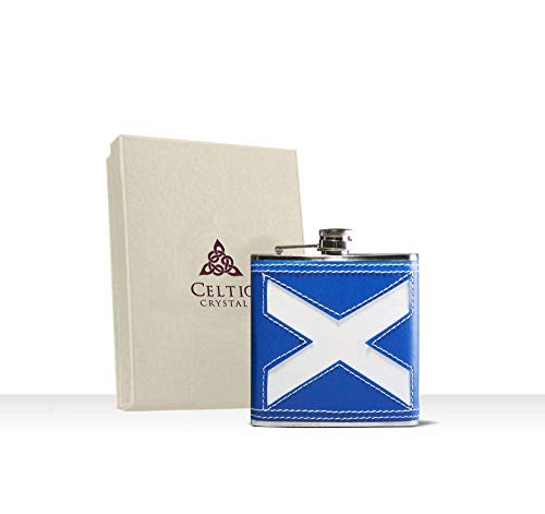 Glencairn Celtic Gifts - Petaca de acero inoxidable con acabado de piel, 177 ml, diseño de bandera de Escocia