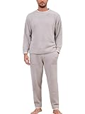 Snuggle Sac Mens Pajamas Set 2 Piece Loungewear Sets Long Sleeve Soft Sleepwear with Pockets(X-Large, Light Grey)