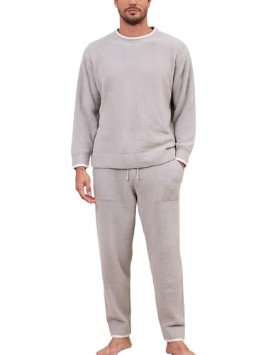 Snuggle Sac Mens Pajamas Set 2 Piece Loungewear Sets Long Sleeve Soft Sleepwear with Pockets
