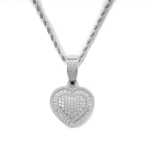 Lulu Mel Silver Heart Necklace 14K Gold Plated Heart Pendant Cubic Zirconia Necklace for Women Men, Iced Out Love Necklace Jewelry Gift Valentine's Day/Mother's Day/Christmas/Anniversary/Birthday Gift