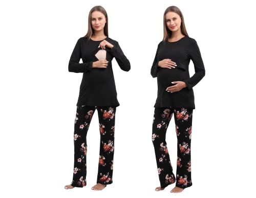 Image of Women Maternity Nursing Pajama Sets Pregnant Lounge Sleepwear Breastfeeding PJs