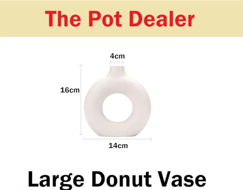 Image of White Donut Vase Hollow Ceramic Vase for Flowers Handmade Minimalist Style Modern Home Decor Round Shape Table Party Living Room Office Bedroom (6 inch Large)