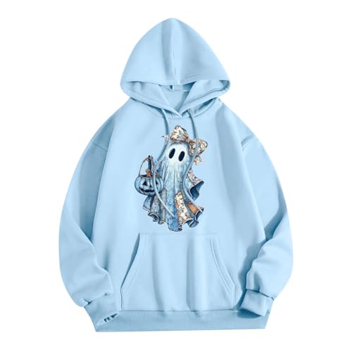 Halloween Hoodies for Women 2025 Fall Fashion Long Sleeve Cute Ghost Graphic Lightweight Hoodie with Pockets