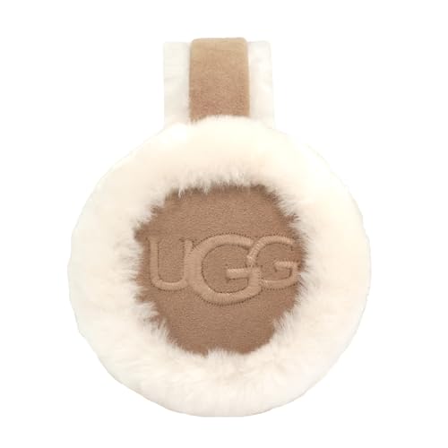 UGG Womens Water Resistant Sheepskin Earmuffs With Embroidered Logo Sand One Size