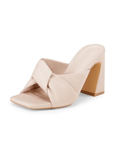 Image of Coutgo Womens Chunky Heeled Mules Puffy Knot Square Open Toe Slip On Sandals Summer Evening Party Prom Shoes