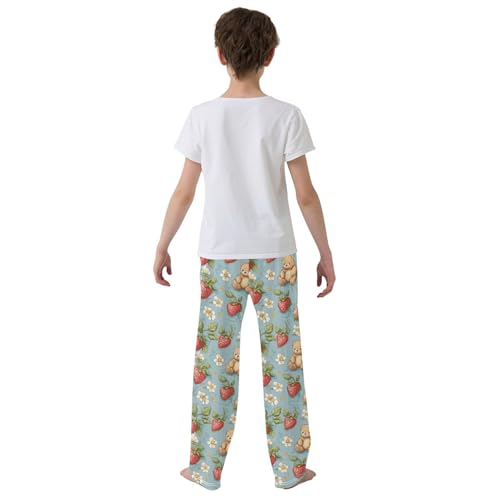 senya Bear Strawberry Flower Long Pajama Pants Bottoms Soft Sleepwear with Pockets3