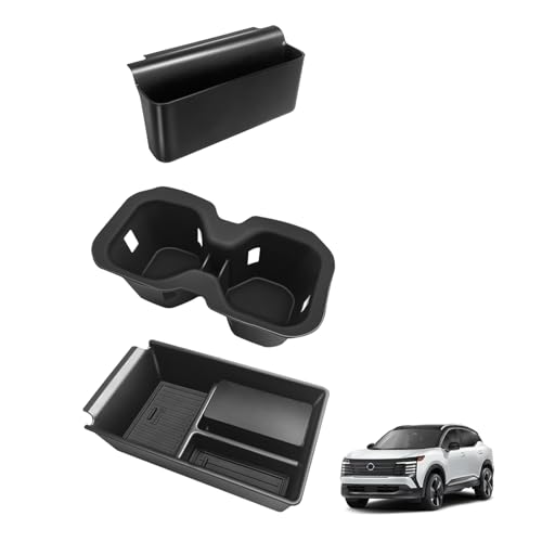Muslogy Center Console Organizer & Cup Holder Insert 3PCS Set Compatible with 2025 Nissan Kicks Armrest Box Divider Gear Shift Storage Pocket Drink Stopper (Console Tray & Side Pocket & CupHolder) by Muslogy - Used condition - CA$33.69