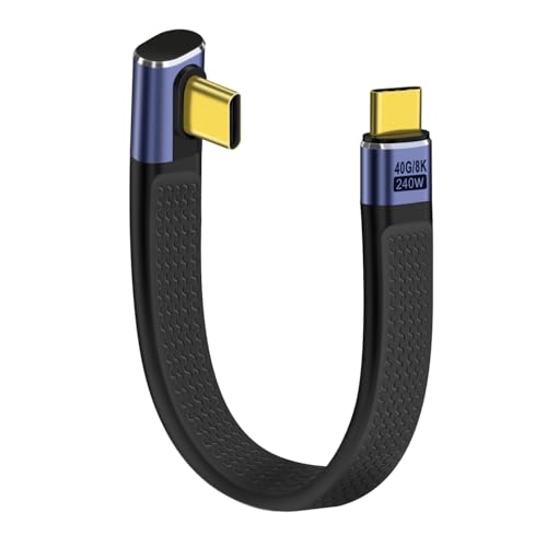 HuaLiSiJi Cavo USB C 4.0 Ricarica Rapida PD 240W 5A 48V Thunderbolt 4 Cavo 40Gbps con Audio/Video 8K 60Hz Cavo USB C Piatto Corto per Telefono, Tablet, Laptop (90 Gradi di Curvatura, 12 cm)