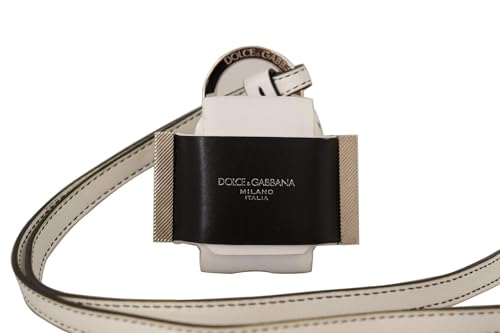 Étui AirPods Dolce & Gabbana en cuir blanc et noir avec logo métallique argenté