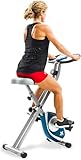 XTERRA Fitness Folding Exercise Bike, 225 LB Weight Capacity, Cordless, Battery Powered with Solid X-Frame Folding Design, Padded Seat and Handlebars, Adjustable Foot Straps, 8 Levels of Resistance