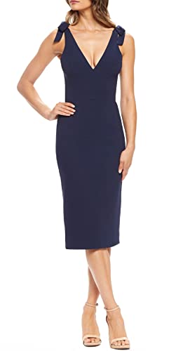 Dress the Population Womens Lita Sleeveless Plunging Midi Sheath W Bows Dress, Midnight Blue, Small...