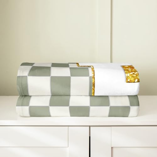 Image of Erosebridal Sage Green Checkered Fuzzy Plush Throw Plaid Initial P Fleece Blanket Personalized Monogram Flannel Blanket for Kids Boys Girls,Fashion Grids Gingham Decor for Bed Couch 40 inchx50 inch
