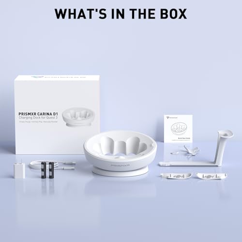 PRISMXR Base de Carga Compatible con Meta Quest 3 Accesorios Estación de Carga Rápida para Quest3 y Controladores con 2 Baterías Recargables (con Cargador,Passthrough) - Carina D1