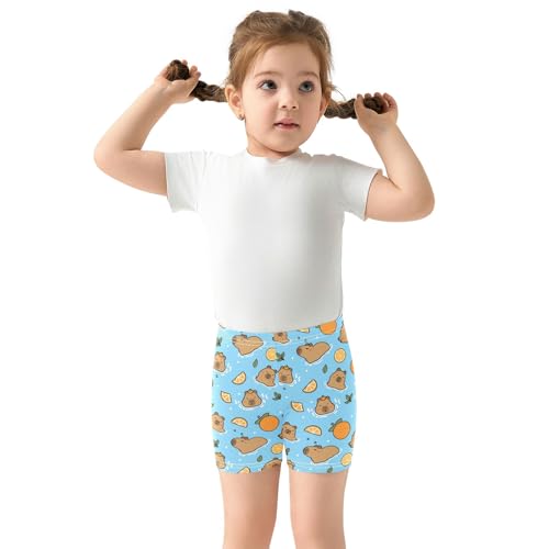 Cute Capybara with Oranges Blue Girls Shorts Elastic Waist Sports Shorts Girls Leggings Pants for 4-10 Years3