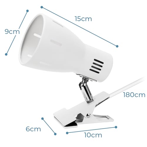 Milpoel Clip On Desk Lamp with E27 Bulb Holder, Clamp Light with Switch, UK Plug, Portable Reading Lamp for Table Bedside - Image 2